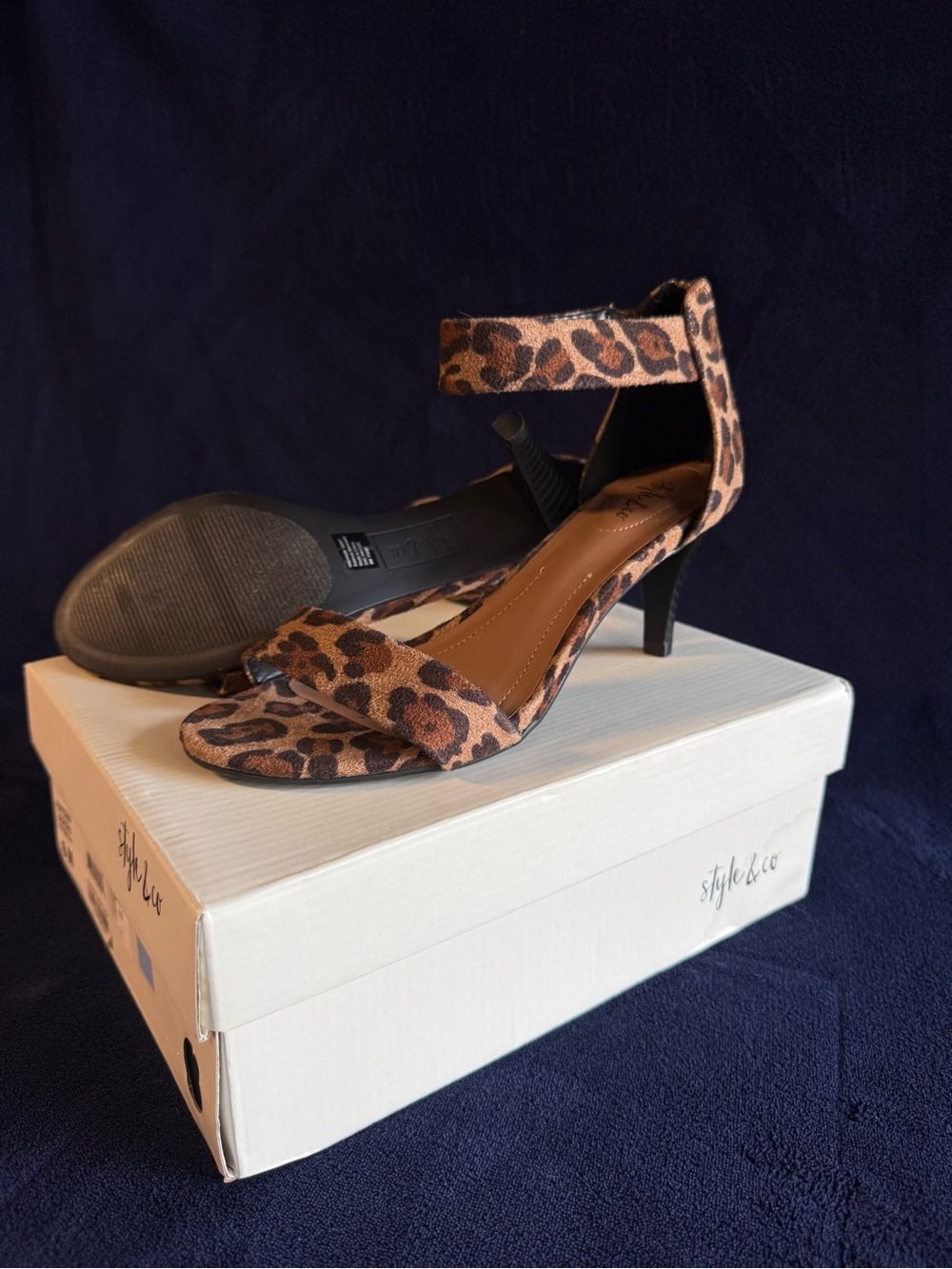 Style & Co. Leopard Print Ankle Strap Heels in Brown and Black